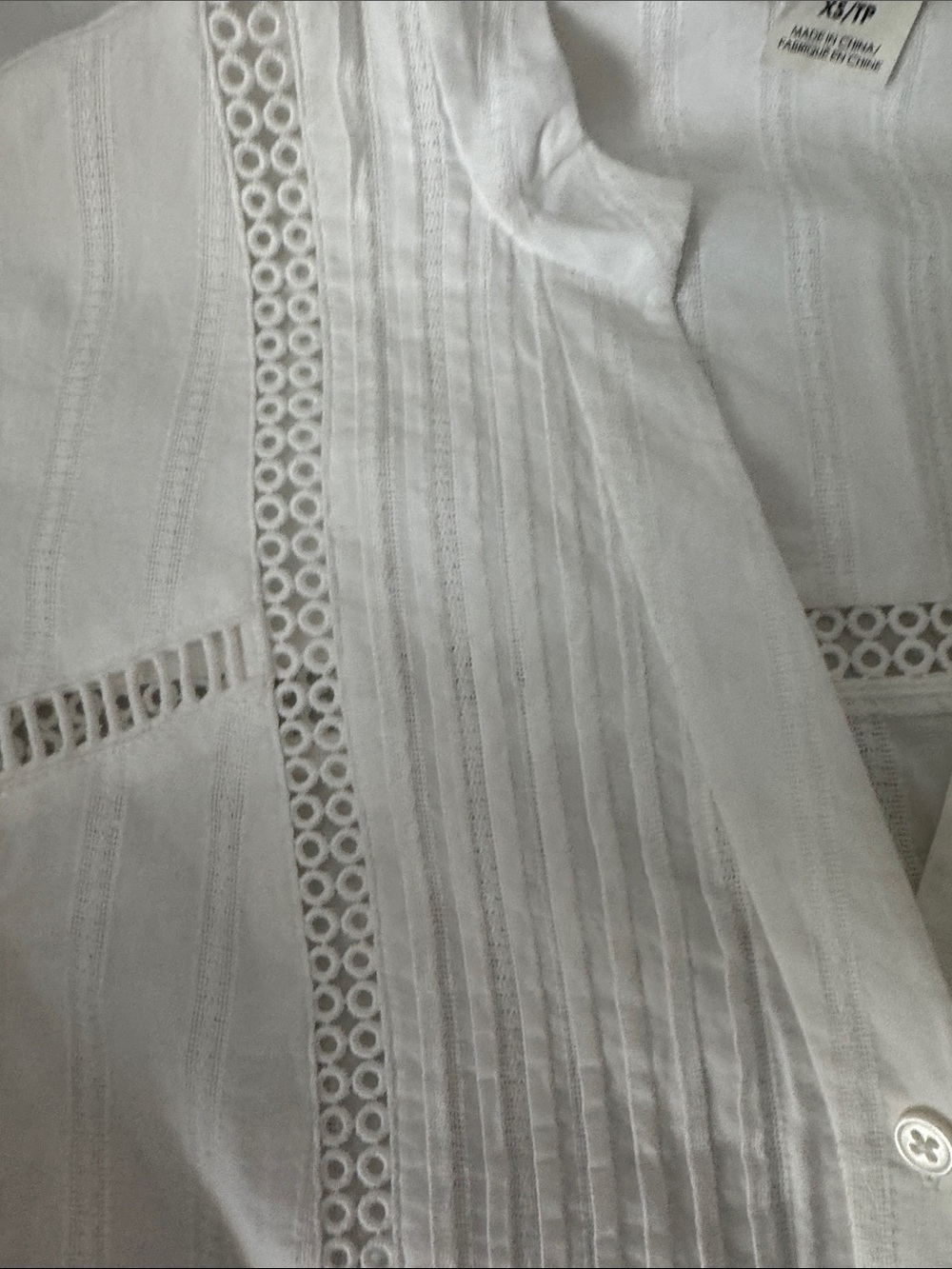 Club Monaco White Button-Down Lace Trim Shirt - Picture 2 of 8